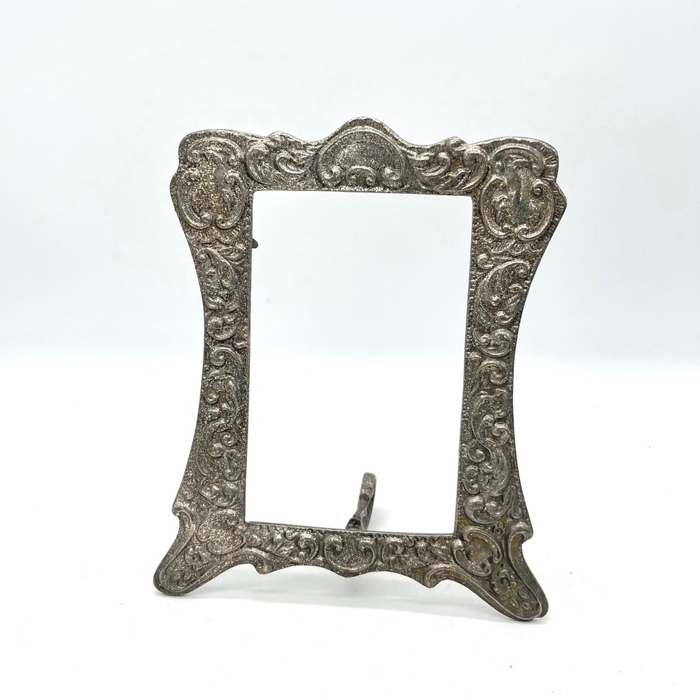 Vintage Ornate Silver Tone‎ Metal Picture Frame Art Nouveau Scrollwork 4x6